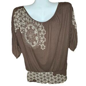 Dark Gray Language 3/4 Sleeve Blouse, Size Medium